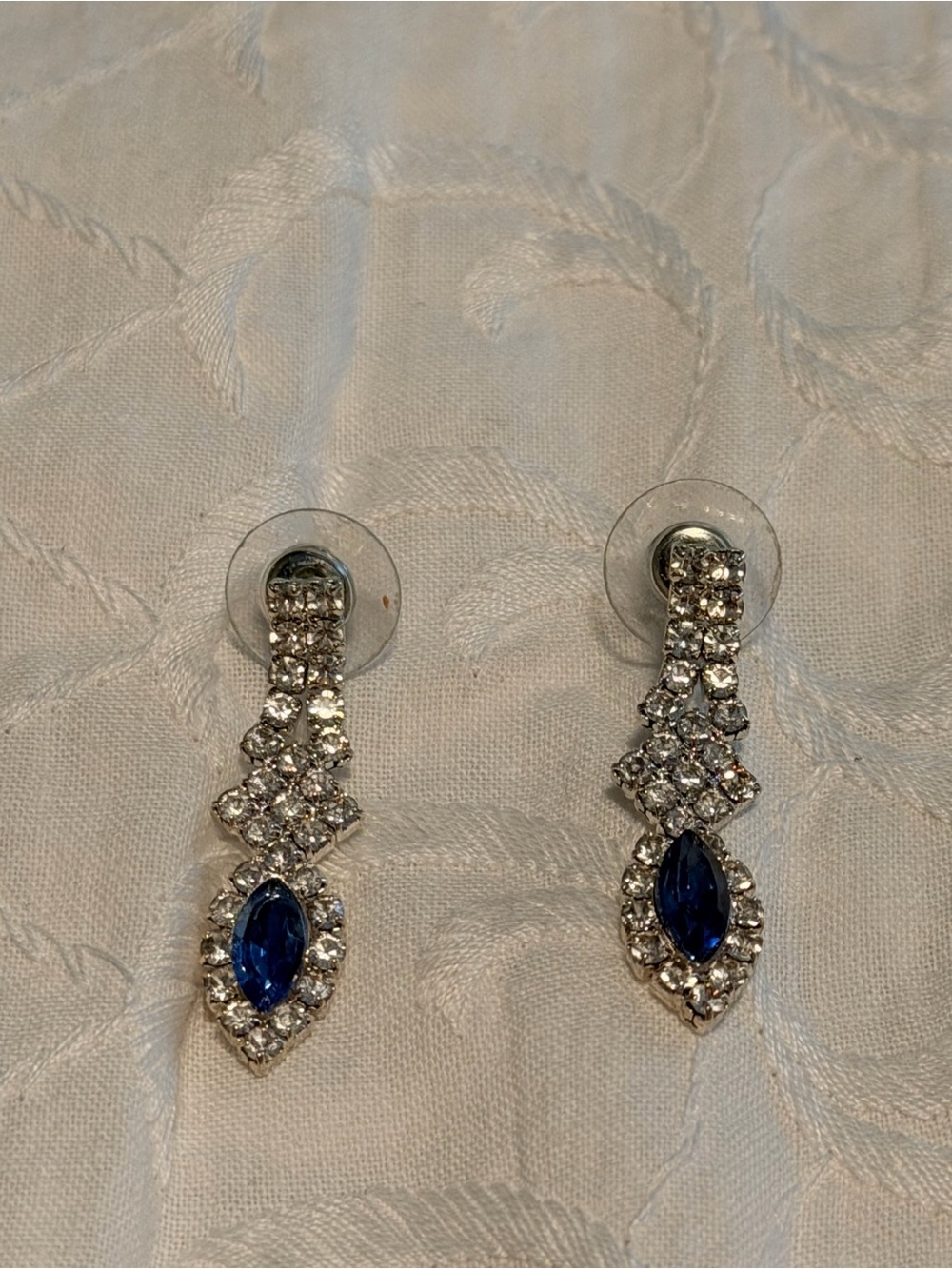 Source Unknown Silver-Tone Drop Earrings with Blue Marquise Stone